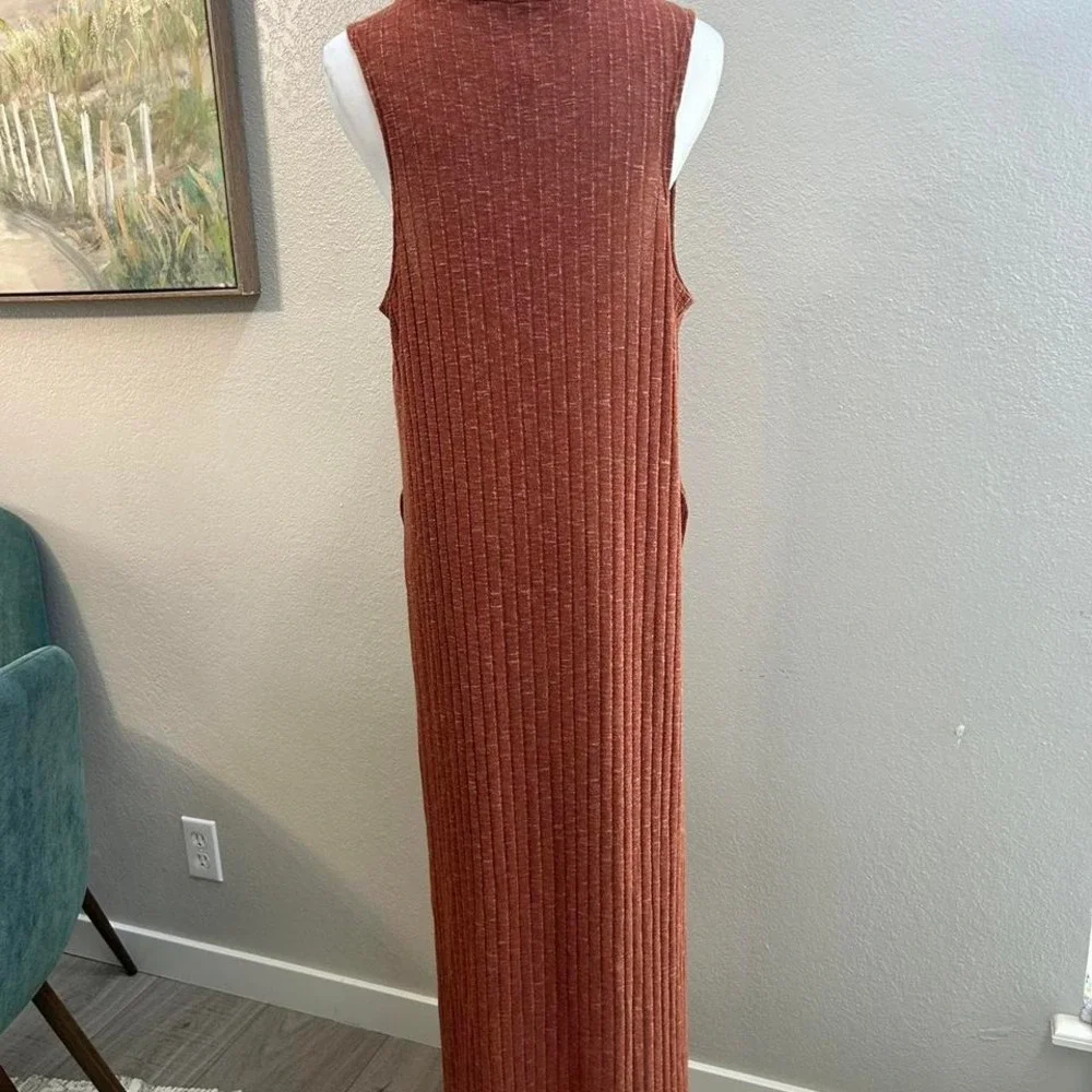 FREE PEOPLE | FP Beach Rust Ribbed Sleeveless Cowl Neck Midi Dress - Size M